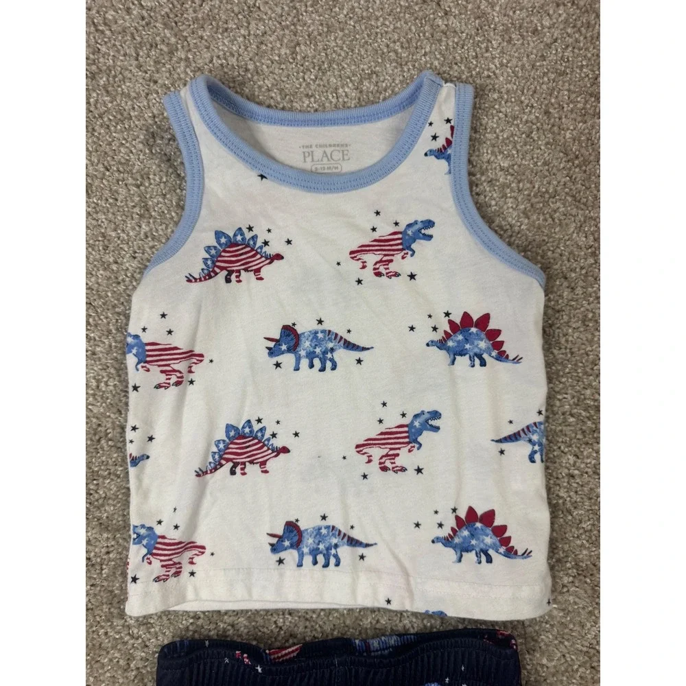 The Childrens Place Baby Boys Patriotic Dinosaur Tank and Mesh Shorts Set 9-12M